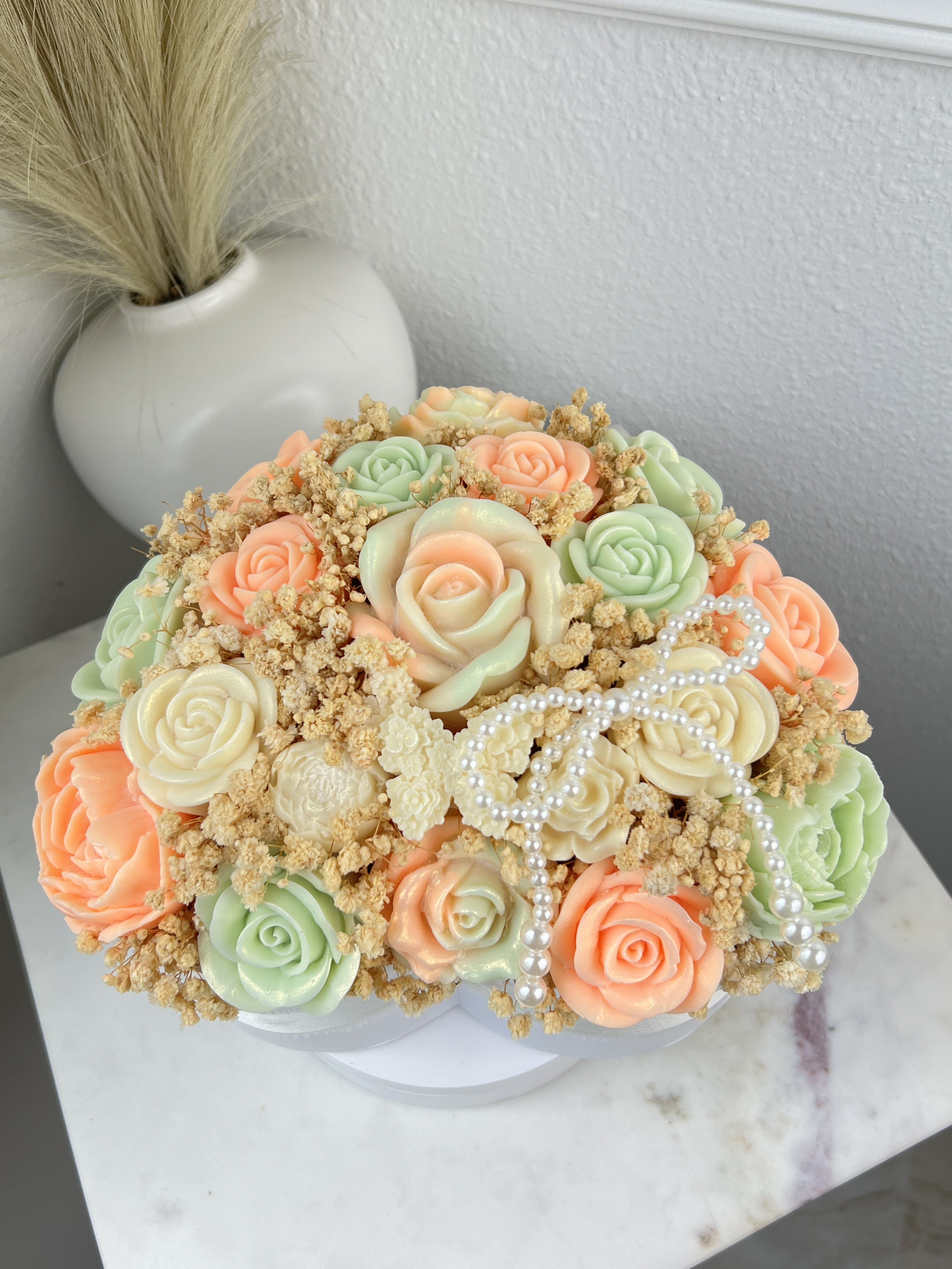 An anniversary arrangement of Mitchic scented wax flowers