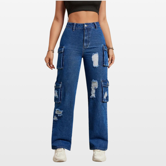 Distressed Cargo Denim Jeans