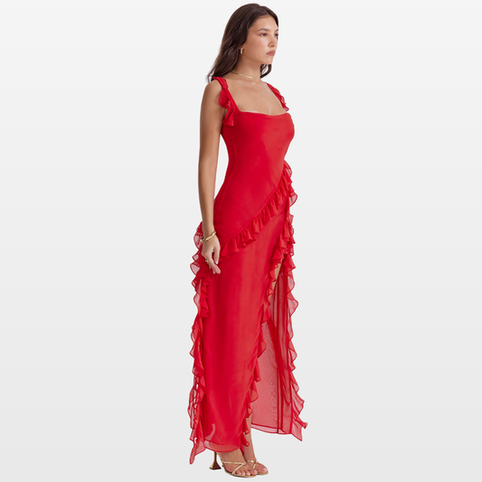 cherry ruffle maxi dress