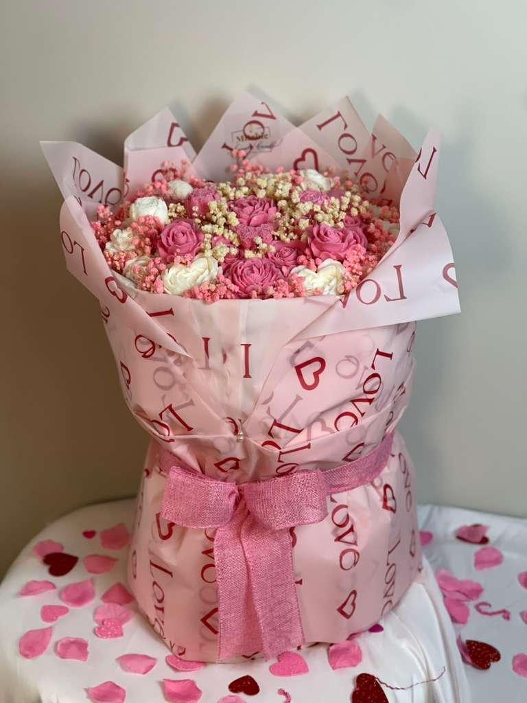 Amour Everlasting – Wrapped Wax Flower Hand-Bouquet